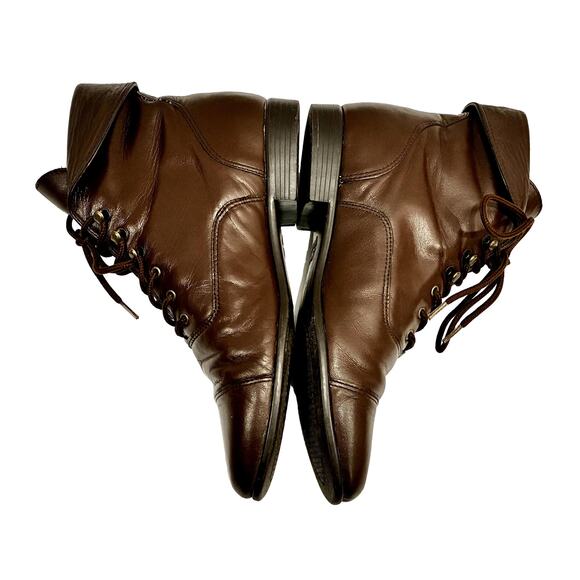 90s Brown Leather Lace-Up Ankle Boots Maine Woods – Academic-Fall Ready | 8.5 - Picture 4 of 10